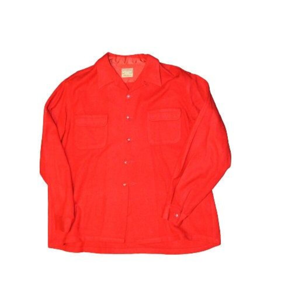 Vintage MCM 1960s McGregor Doniger 100% Wool Red Made in USA Mens Button Shirt